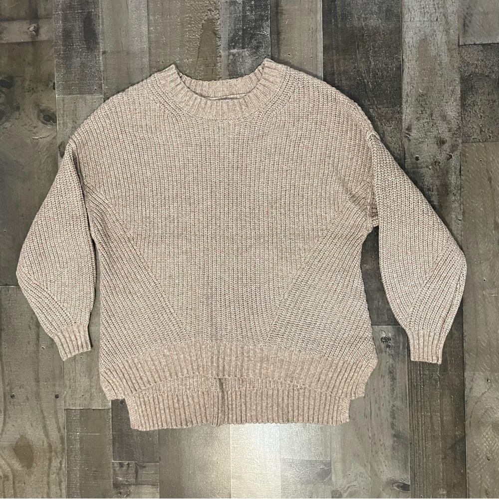American Eagle Outfitters Crew Neck Sweater Oversized Knit Women’s XS Tan Cream - Picture 5 of 14